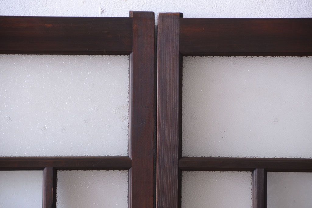 大正ロマン　ダイヤガラスと結霜ガラス入り!アンティーク引き戸2枚セット(窓)(2)