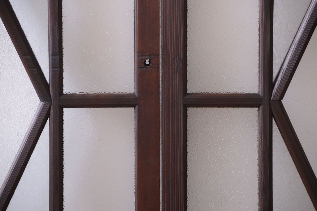大正ロマン　ダイヤガラスと結霜ガラス入り!アンティーク引き戸2枚セット(窓)(2)