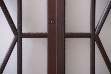 大正ロマン　ダイヤガラスと結霜ガラス入り!アンティーク引き戸2枚セット(窓)(2)