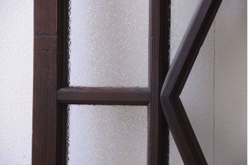 大正ロマン　ダイヤガラスと結霜ガラス入り!アンティーク引き戸2枚セット(窓)(2)