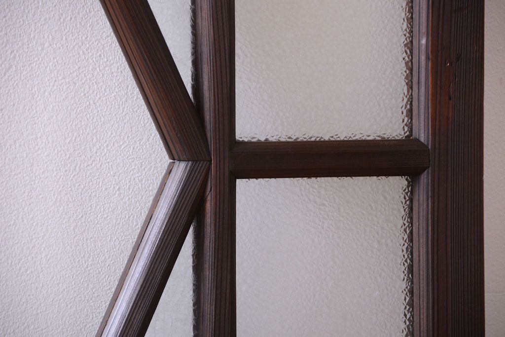 大正ロマン　ダイヤガラスと結霜ガラス入り!アンティーク引き戸2枚セット(窓)(2)