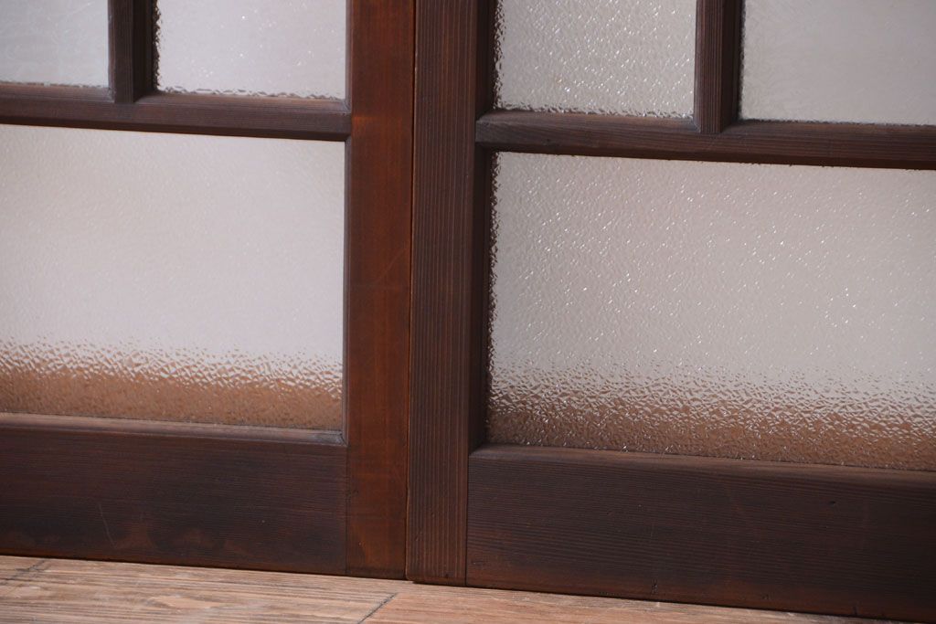 大正ロマン　ダイヤガラスと結霜ガラス入り!アンティーク引き戸2枚セット(窓)(2)