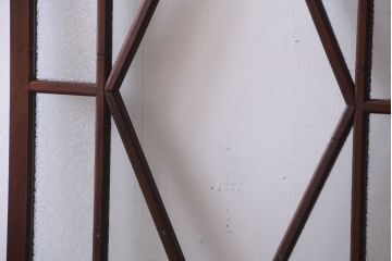 大正ロマン　ダイヤガラスと結霜ガラス入り!アンティーク引き戸2枚セット(窓)(2)