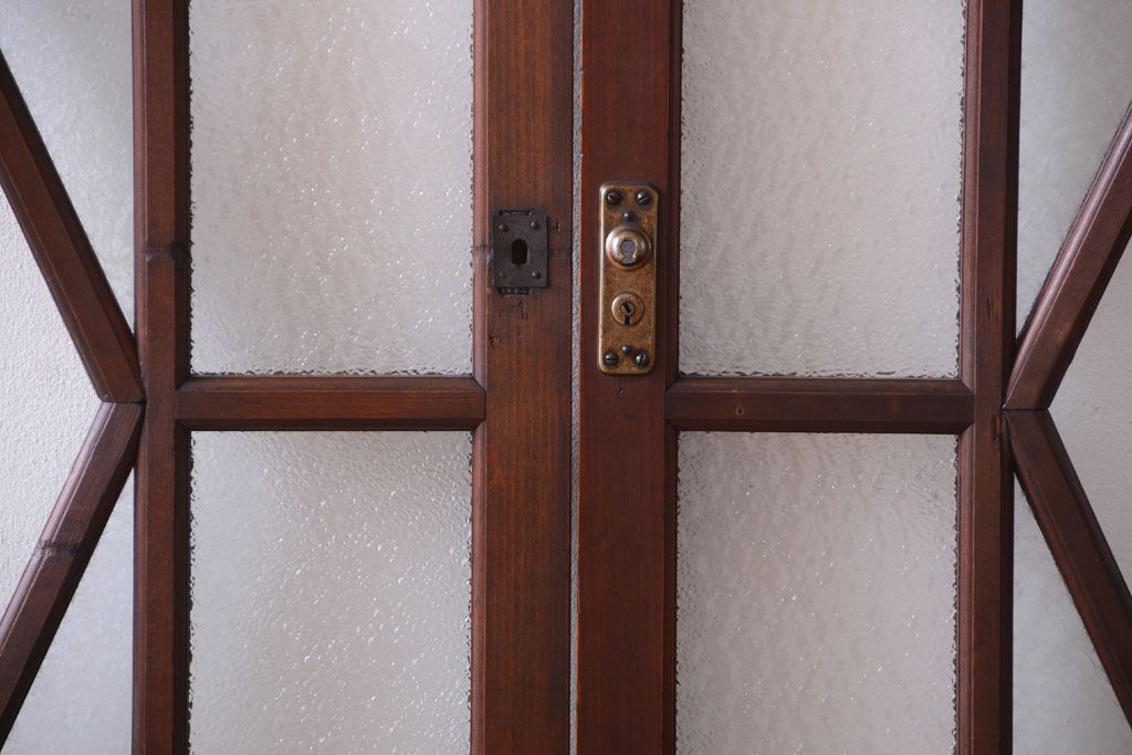 大正ロマン　ダイヤガラスと結霜ガラス入り!アンティーク引き戸2枚セット(窓)(2)