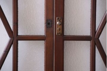 大正ロマン　ダイヤガラスと結霜ガラス入り!アンティーク引き戸2枚セット(窓)(2)