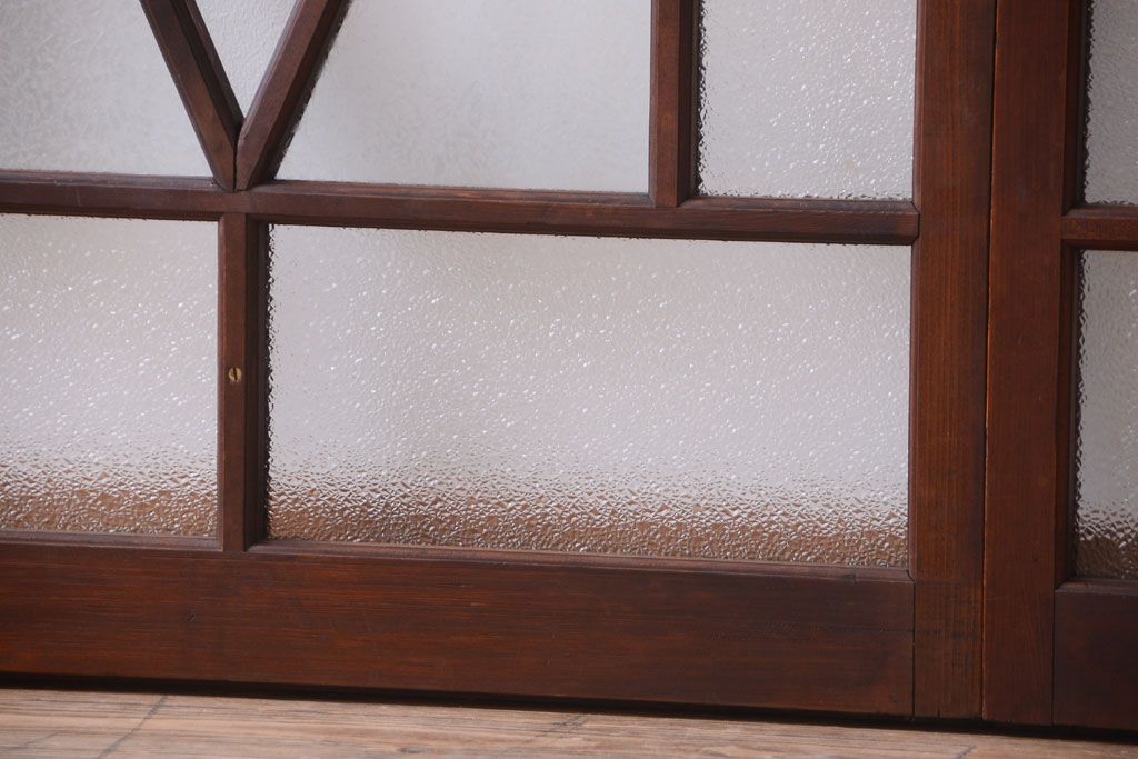 大正ロマン　ダイヤガラスと結霜ガラス入り!アンティーク引き戸2枚セット(窓)(2)
