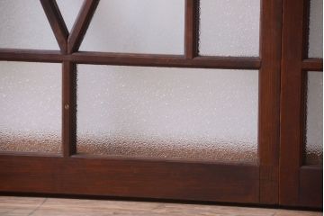 大正ロマン　ダイヤガラスと結霜ガラス入り!アンティーク引き戸2枚セット(窓)(2)