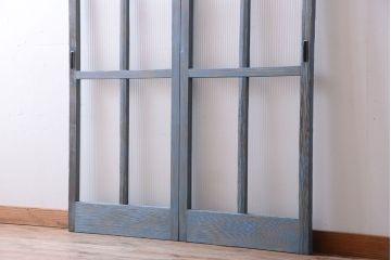 アンティークペイント　モールガラス入り!背の高い引き戸2枚セット