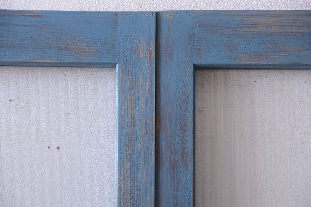 アンティークペイント　モールガラス入り!背の高い引き戸2枚セット