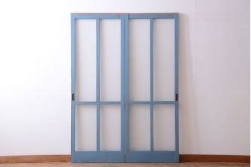 アンティークペイント　モールガラス入り!背の高い引き戸2枚セット