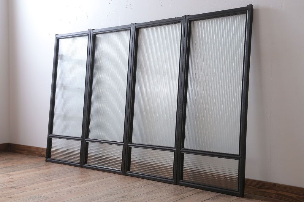 和製アンティーク　モールガラス入り!引き戸4枚セット(窓)