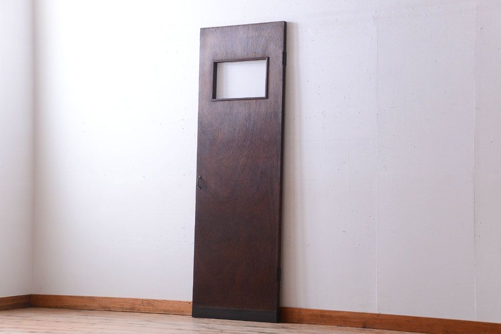 昭和レトロ　モールガラス窓付き!古い木のアンティークドア(扉)