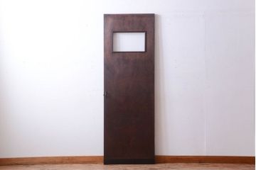 昭和レトロ　モールガラス窓付き!古い木のアンティークドア(扉)
