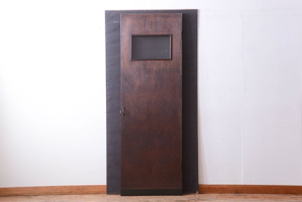 昭和レトロ　モールガラス窓付き!古い木のアンティークドア(扉)