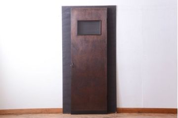 昭和レトロ　モールガラス窓付き!古い木のアンティークドア(扉)