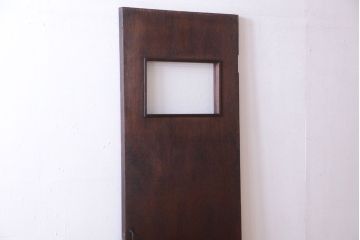 昭和レトロ　モールガラス窓付き!古い木のアンティークドア(扉)