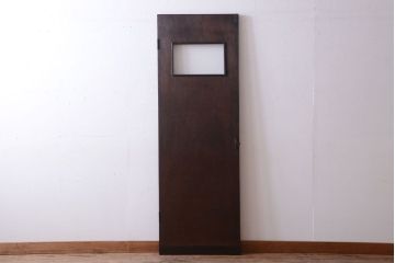 昭和レトロ　モールガラス窓付き!古い木のアンティークドア(扉)