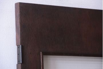 昭和レトロ　モールガラス窓付き!古い木のアンティークドア(扉)