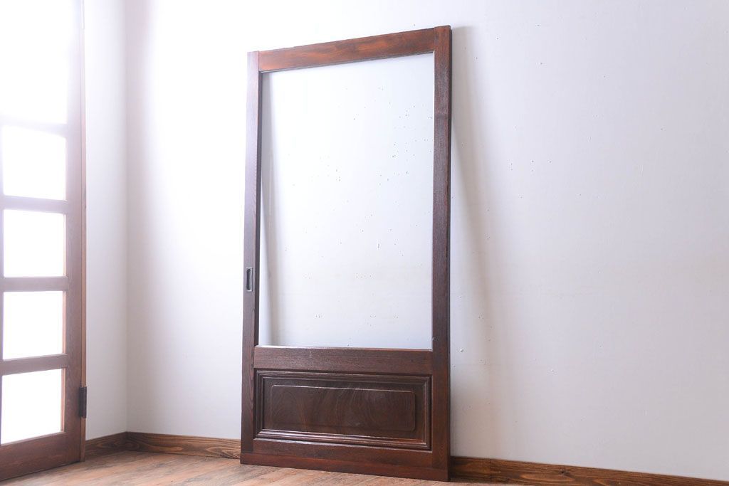 古民具・骨董　明治〜大正　総欅材!大判ガラスの大きな引き戸(3)