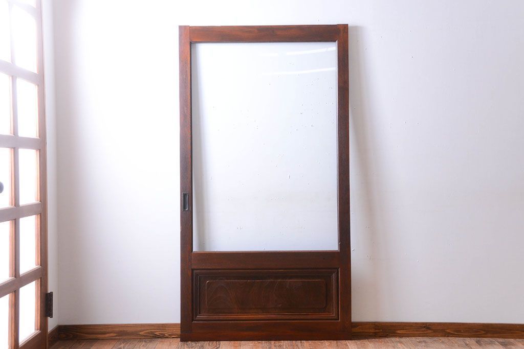 古民具・骨董　明治〜大正　総欅材!大判ガラスの大きな引き戸(3)