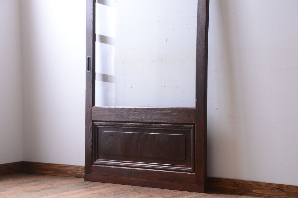 古民具・骨董　明治〜大正　総欅材!大判ガラスの大きな引き戸(3)