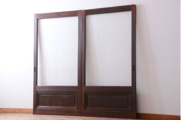 古民具・骨董　明治〜大正　総欅材!大判ガラスの大きな引き戸(3)