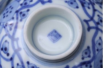 アンティーク雑貨　アンティーク　明治〜大正　染付蓋茶碗5客(1)