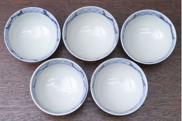 アンティーク雑貨　アンティーク　明治〜大正　染付蓋茶碗5客(1)