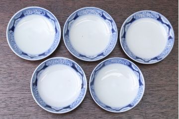 アンティーク雑貨　アンティーク　明治〜大正　染付蓋茶碗5客(1)