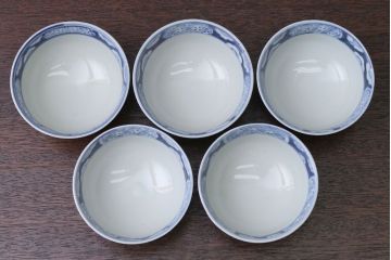 アンティーク雑貨　明治〜大正　染付蓋茶碗5客(3)
