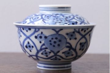 アンティーク雑貨　明治〜大正　染付蓋茶碗5客(3)