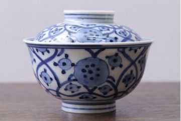 アンティーク雑貨　明治〜大正　染付蓋茶碗5客(3)