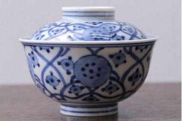 アンティーク雑貨　明治〜大正　染付蓋茶碗5客(3)