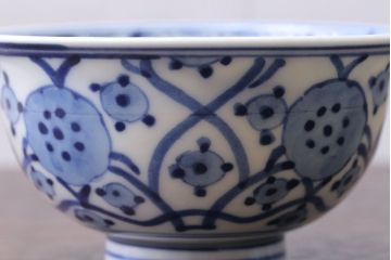 アンティーク雑貨　明治〜大正　染付蓋茶碗5客(3)