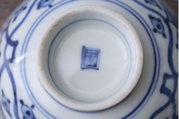 アンティーク雑貨　明治〜大正　染付蓋茶碗5客(3)