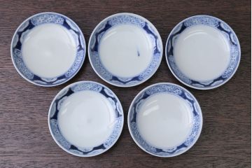 アンティーク雑貨　明治〜大正　染付蓋茶碗5客(3)