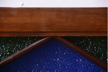 大正ロマン　当時物色ガラス!総欅材のアンティーク明り取り(1)