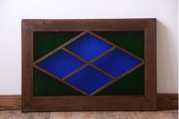 大正ロマン　当時物色ガラス!総欅材のアンティーク明り取り(1)