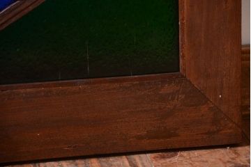 大正ロマン　当時物色ガラス!総欅材のアンティーク明り取り(1)