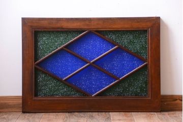 大正ロマン　当時物色ガラス!総欅材のアンティーク明り取り(2)