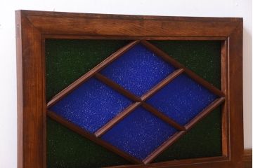 大正ロマン　当時物色ガラス!総欅材のアンティーク明り取り(2)