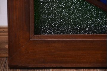 大正ロマン　当時物色ガラス!総欅材のアンティーク明り取り(2)