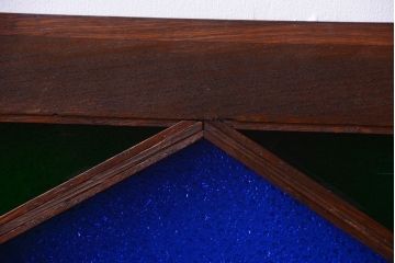 大正ロマン　当時物色ガラス!総欅材のアンティーク明り取り(2)