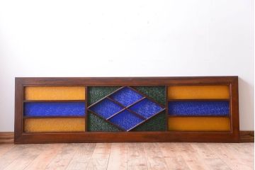 大正ロマン　当時物色ガラス!総欅材のアンティーク明り取り(3)