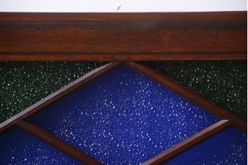 大正ロマン　当時物色ガラス!総欅材のアンティーク明り取り(3)