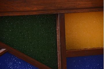 大正ロマン　当時物色ガラス!総欅材のアンティーク明り取り(3)