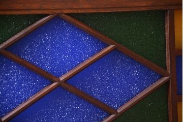 大正ロマン　当時物色ガラス!総欅材のアンティーク明り取り(3)