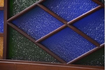 大正ロマン　当時物色ガラス!総欅材のアンティーク明り取り(3)