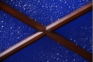 大正ロマン　当時物色ガラス!総欅材のアンティーク明り取り(3)