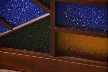 大正ロマン　当時物色ガラス!総欅材のアンティーク明り取り(3)